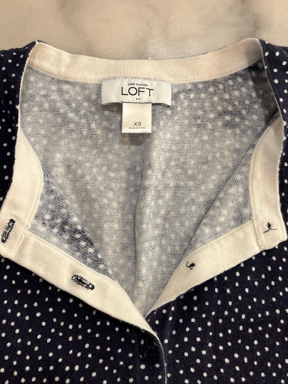 LOFT Navy Polka Dot Button-Down Cardigan - Picture 4 of 6